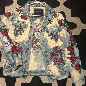 REASON BRAND Skulls and Roses Denim Jacket